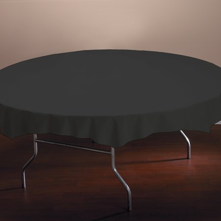 HOFFMASTER 82" Black Plastic Octy-Round Tablecloths, PK12 112013